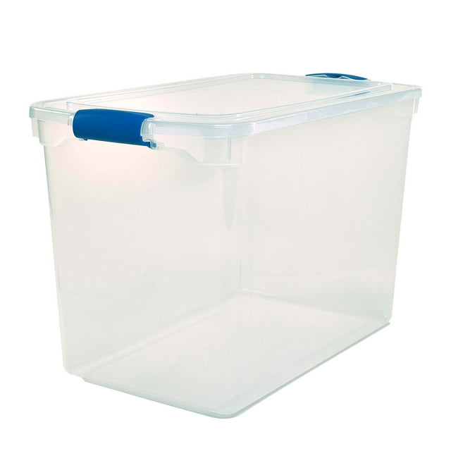 Homz 28 Gallon Stackable Latching Plastic Storage Boxes, Blue and Clear, 6 Count