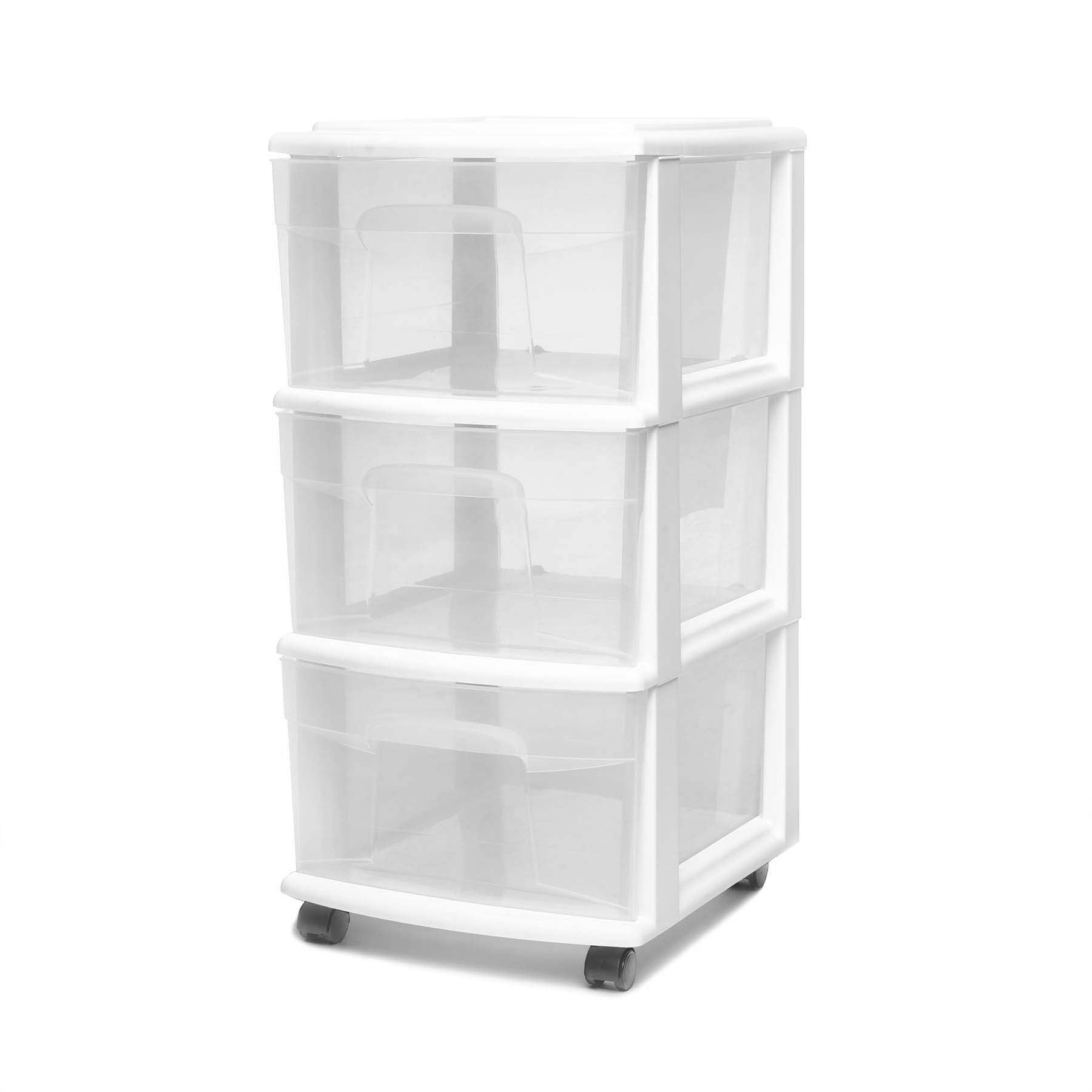 3-Tier Drawer Plastic Storage Cart with Wheels, Rolling Storage Containers with Drawers, Plastic Drawer Organizer Cart on Wheels, Narrow Cabinet