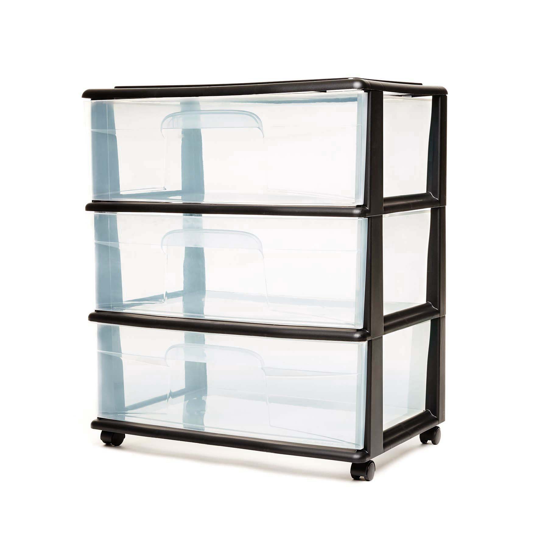 Homz Black and Clear Plastic 3-Drawer Storage Cart with Wheels