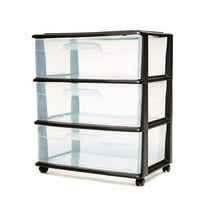 Homz® 3 Drawer Wide Cart with Casters/Wheels, Black Frame with Clear Drawers, Set of 1