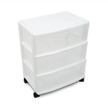 Homz® 3 Drawer Wide Cart with Casters / Wheels, White Frame with Clear Drawers, Set of 1