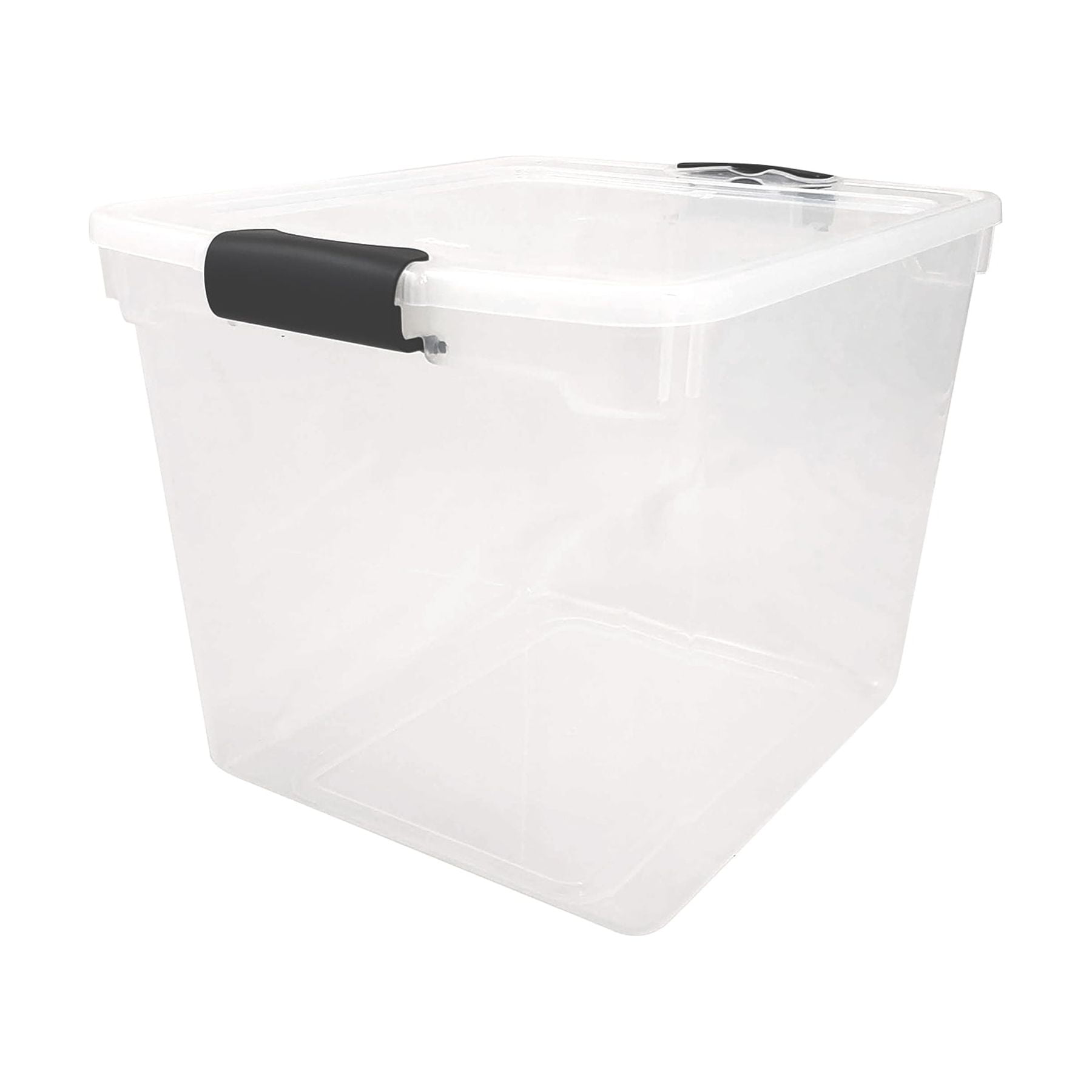 Clear Stackable Plastic Storage Bins with Gray Handles, 31 Quart, Set of 4