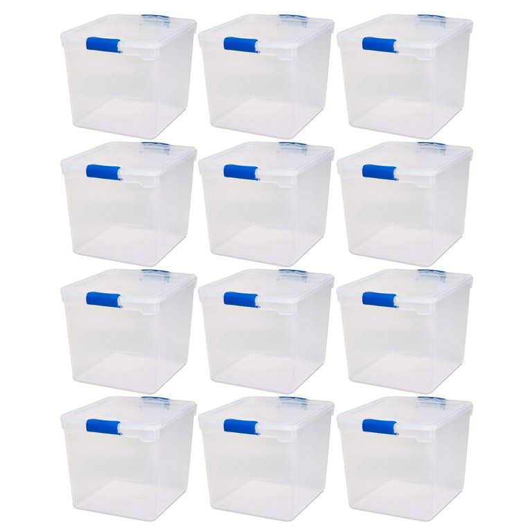 Homz 15.5 qt Plastic Stackable Storage Container w/Lid, Gray Latch (12 Pack)