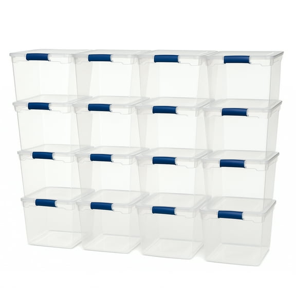 Homz 31 Quart Heavy Duty Clear Plastic Stackable Storage Containers, 16 Pck
