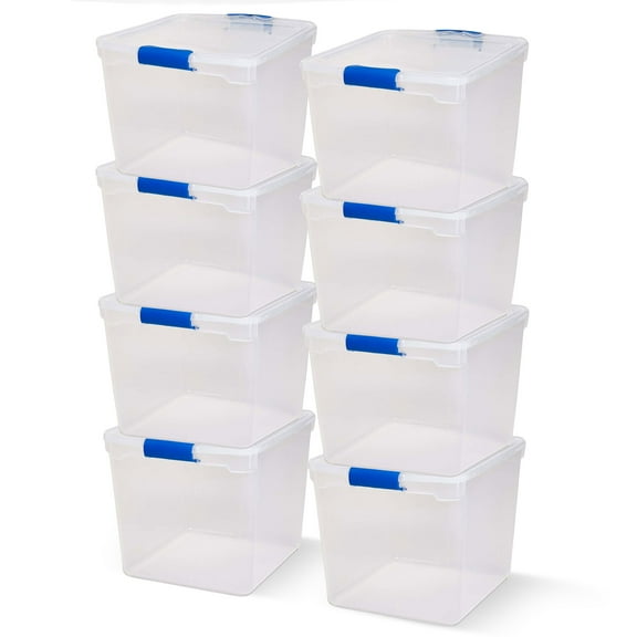 Homz 31 Quart Heavy Duty Modular Stackable Storage Containers, Clear, 8 Ct
