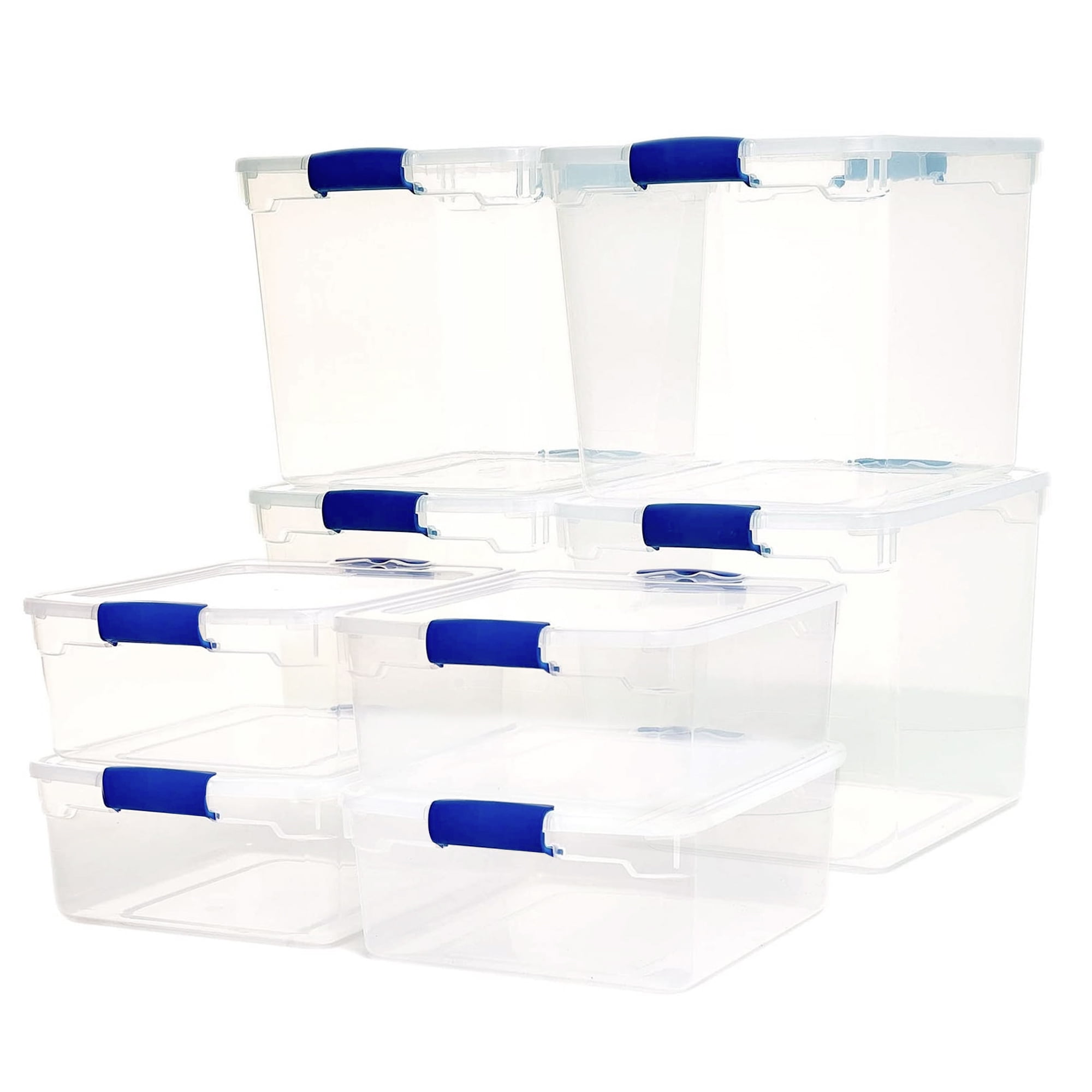 Homz Clear Plastic Stackable Storage Bins with Lid, Set of 4 - 31qt & 15.5qt