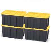 Homz 34-Gallon Durabilt Storage Container with Lid, Black/Yellow (4 Pack)