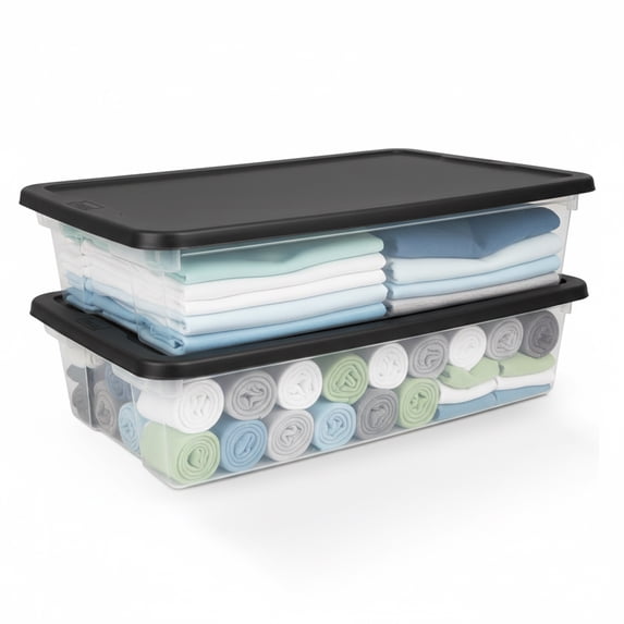 Homz 41-Qt Multipurpose Plastic Storage Containers w/Gray Lids, (2 Pack)