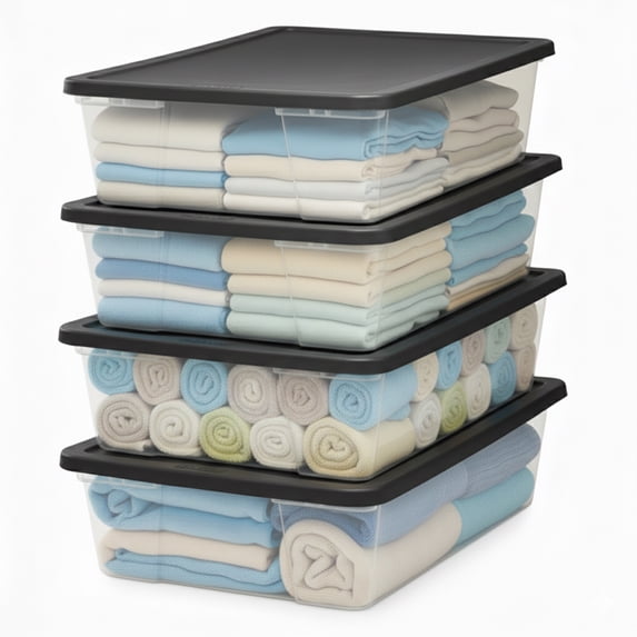 Homz 41-Qt Multipurpose Plastic Storage Containers w/Gray Lids, (4 Pack)