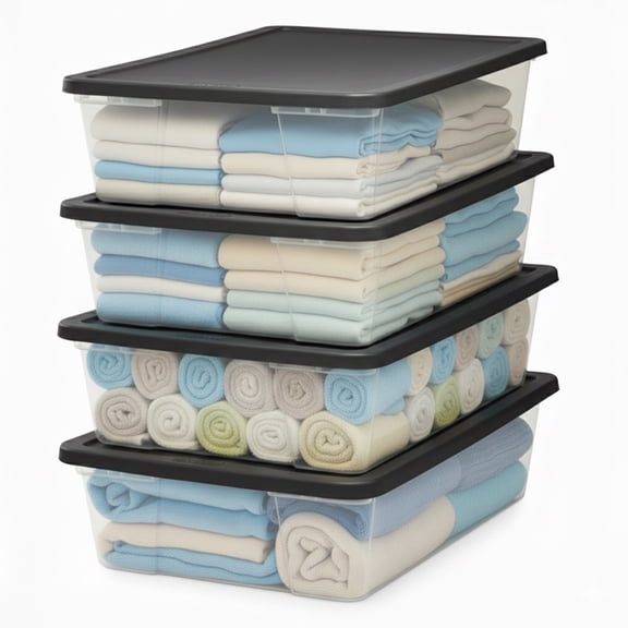 Homz 41-Qt Multipurpose Plastic Storage Containers w/Gray Lids, (4 Pack)