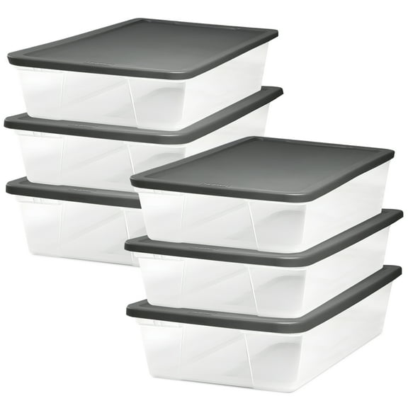 Homz 41-Qt Multipurpose Plastic Storage Containers w/Gray Lids, (6 Pack)