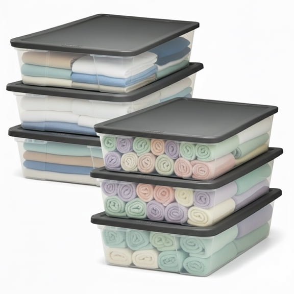 Homz 41-Qt Multipurpose Plastic Storage Containers w/Gray Lids, (6 Pack)