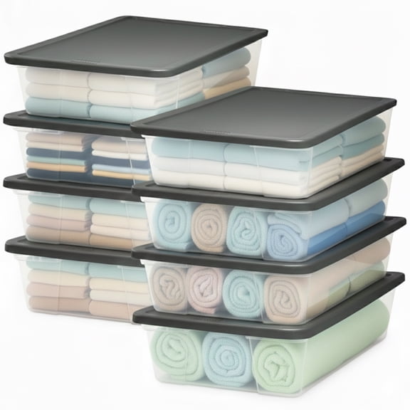 Homz 41-Qt Multipurpose Plastic Storage Containers w/Gray Lids, (8 Pack)