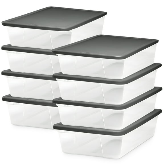 Homz 41-Qt Multipurpose Plastic Storage Containers w/Gray Lids, (8 Pack)