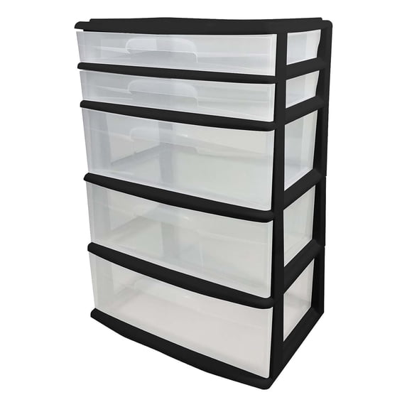 Homz 5 Drawer Plastic Bedroom and Closet Organizer Storage - Black/Clear
