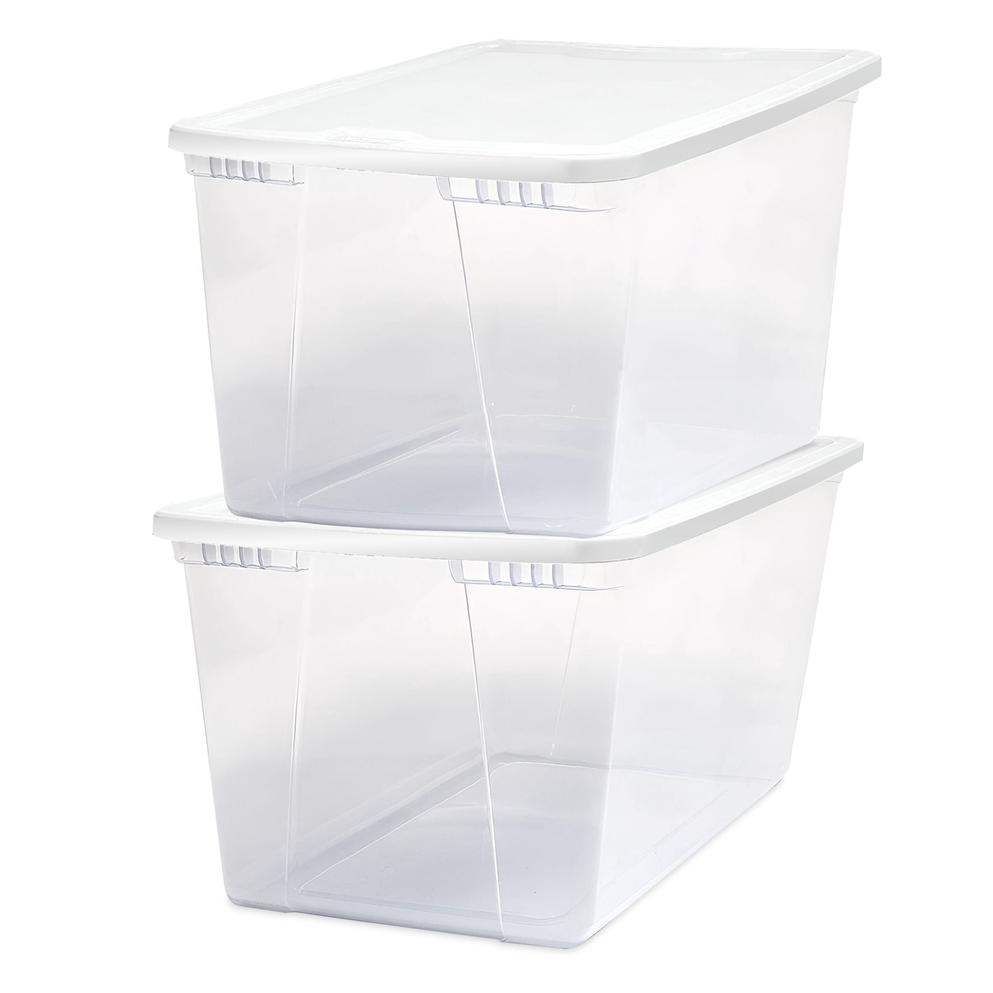 Clear Stackable Plastic Storage Containers with White Lids, 56 Quart, Set of 2