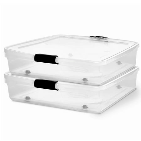 Homz 56 Quart Underbed Clear Plastic Latching Storage Container, 2 Pack