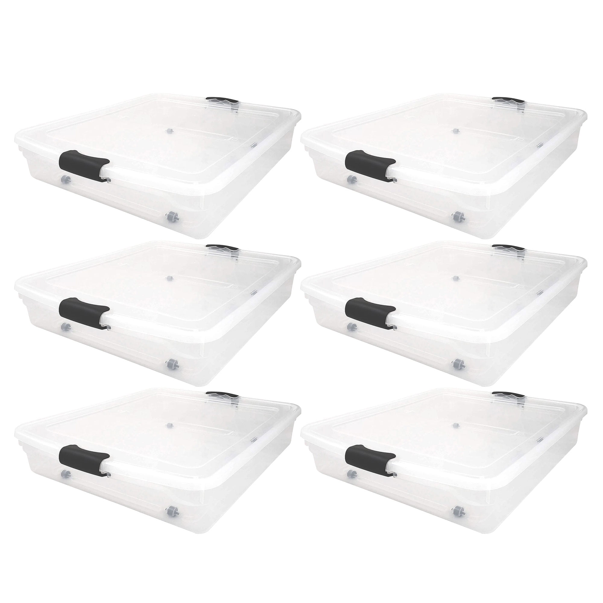 Clear Stackable Plastic Underbed Storage Boxes with Lids, 6-Pack