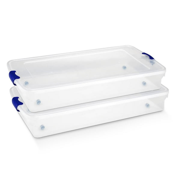 Homz 60 Qt Underbed Secure Latch Clear Plastic Storage Container, (2 Pack)