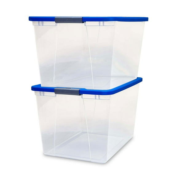 Homz 64-Quart Clear Stackable Plastic Storage Container, Blue/Clear