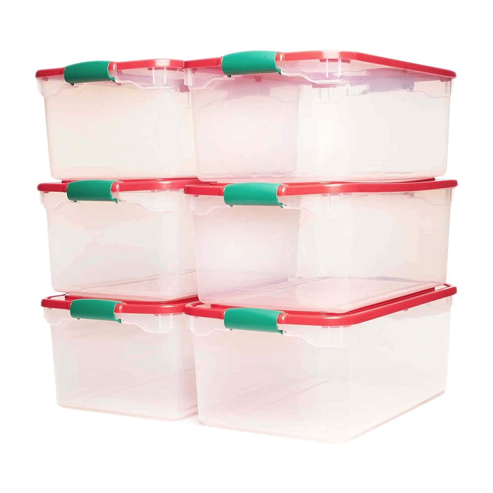 Suzile 6 Pcs Christmas Plastic Storage Containers Bins with Lids 72 Qt  Stackable Organizing Tote Xmas Storage Box with Secure Lid and Latching  Buckles