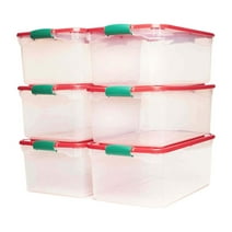 Homz 64 Quart Holiday Decor Plastic Storage Bin with Latching Lid, 6 Pack