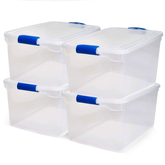 Homz 66 Quart Clear Plastic Stackable Storage Bin Containers, 4 Pack
