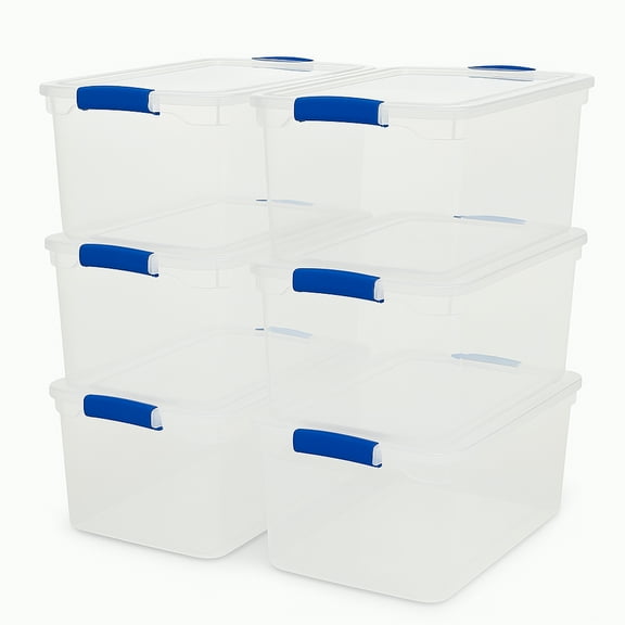 Homz 66 Quart Strong Modular Stackable Storage Containers, Clear, 6 Pack