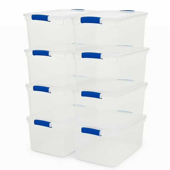 Homz 66 Quart Strong Modular Stackable Storage Containers, Clear, 8 Pack