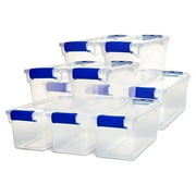 HOMZ 7.5-Quart Plastic Storage Bins with Latching Lids, Clear/Blue, 10 Pack