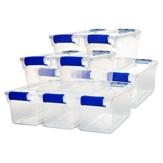 Hart - 200 Quart Clear Latching Rolling Plastic Storage Bin, Clear Tote/Blue Lid, Set of 2