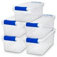 thumbnail image 1 of Homz 7.5qt Latching Plastic Storage Container, Clear/Blue, Set of 5, 1 of 8