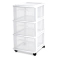 thumbnail image 1 of HOMZ Drawer Tower, 3-Tier Clear Plastic Rolling Storage Cart, Removable Wheels, White, 1 of 9