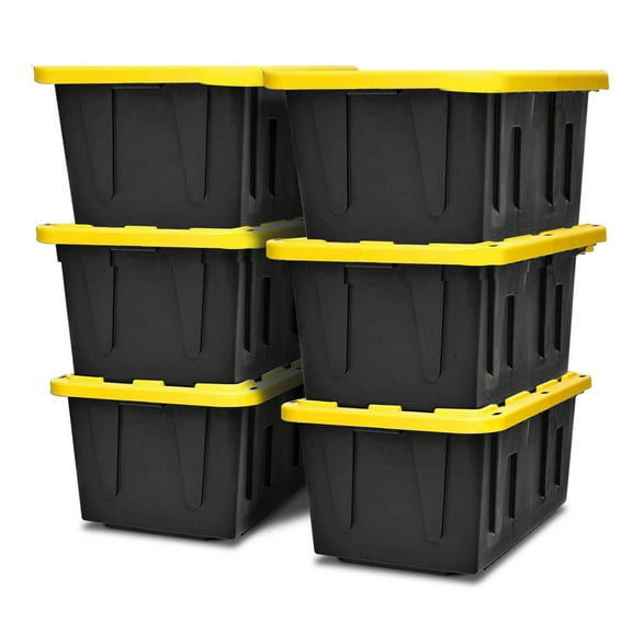 Homz Durabilt 15 Gallon Stackable Storage Container Lidded Tote Bin, 6 Pack