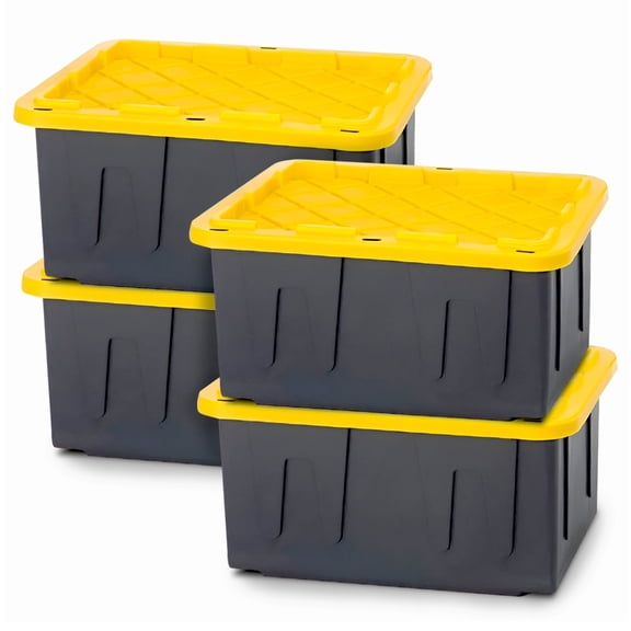Homz Durabilt 27 Gallon Stackable Storage Container Lidded Tote Bin, 4 Pack