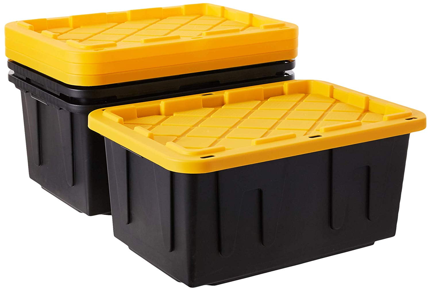 HOMZ Durabilt 15 Gallon Capacity Flip Lid Stackable Heavy Duty Tough  Storage Container Tote, Black Base with Yellow Lid (6 Pack)