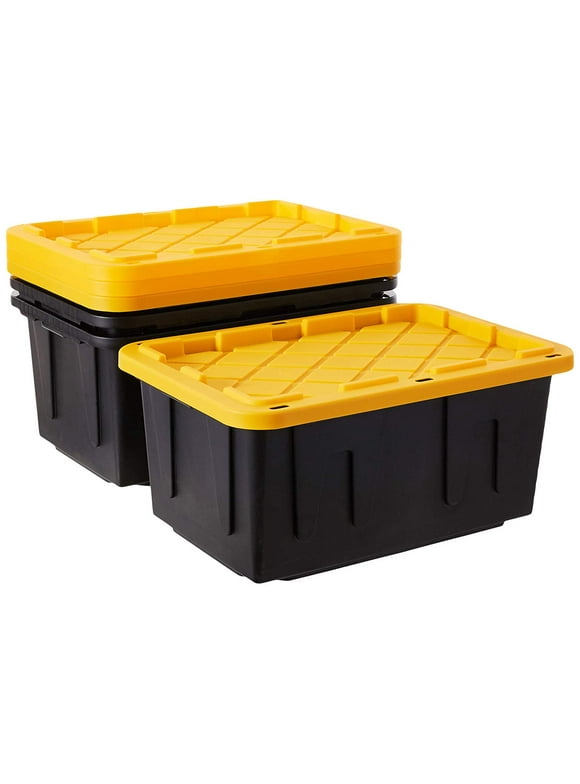 Homz Durabilt 27 Gallon Tough Container, Black and Yellow, Set of 2