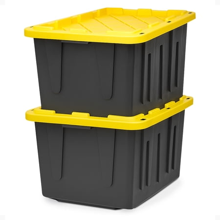 Homz Durabilt 27 Gallon Tough Container, Black and Yellow, Set of 2
