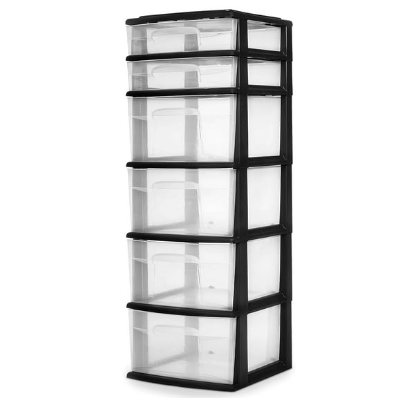 Homz Medium 6 Drawer Plastic Organizer Storage Drawers, Clear/Black Frame