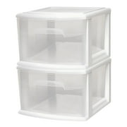 Homz Plastic 1 Drawer Medium Home Storage Cart, White Frame with Clear Drawer, 2 Pack