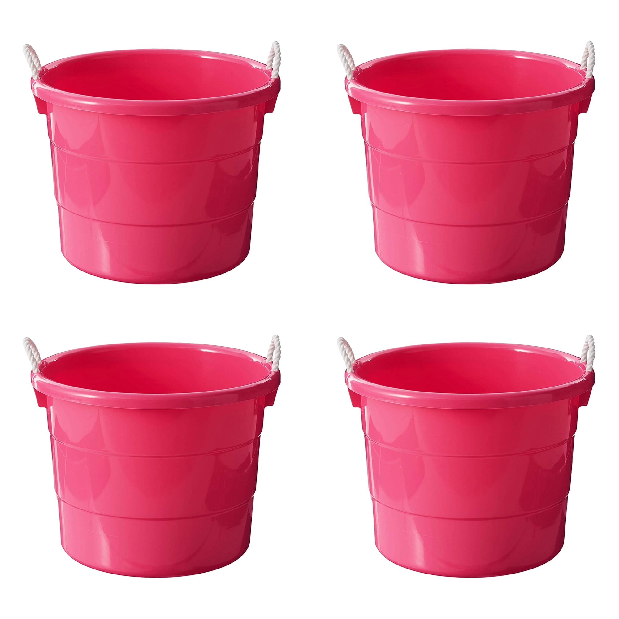 Homz Plastic 18 Gallon Utility Bucket Container with Handles, Pink (2 Pack)