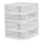 Homz Plastic 2 Drawer Medium Home Storage Cart, White Frame with Clear Drawer, 2 Pack