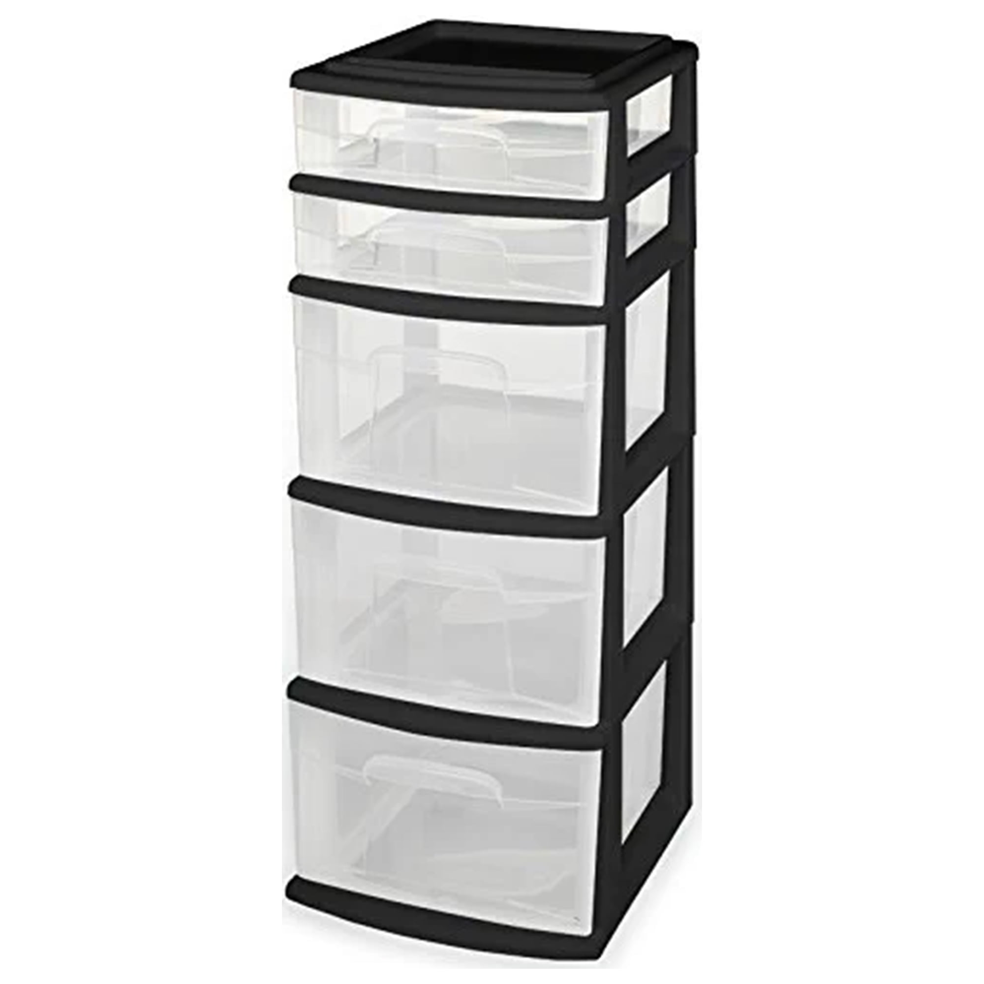 Homz Plastic 4 Drawer Medium Storage Tower, Clear Drawers & Black Frame (2 Pack)