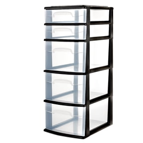 Homz Plastic 5 Drawer Home Storage Container TowerCloset Organizer, Black
