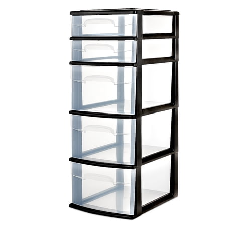 Homz Plastic 5 Drawer Home Storage Container TowerCloset Organizer, Black