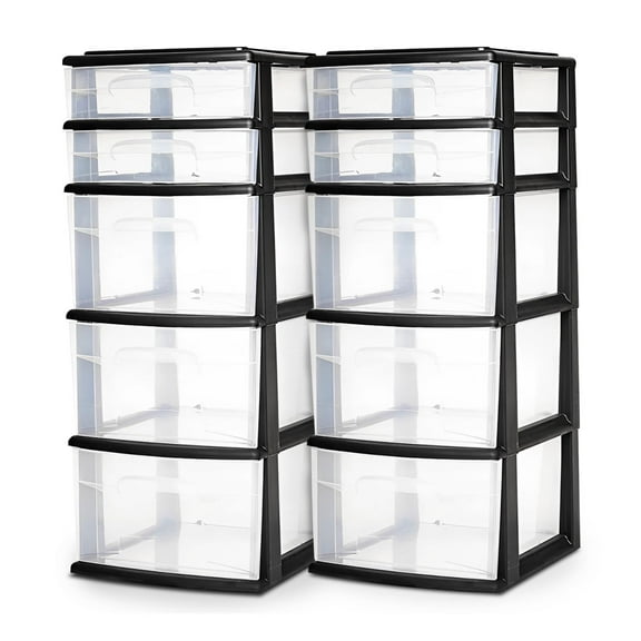 Homz Plastic 5 Drawer Storage Container Tower Closet Organizer, 2 Pack