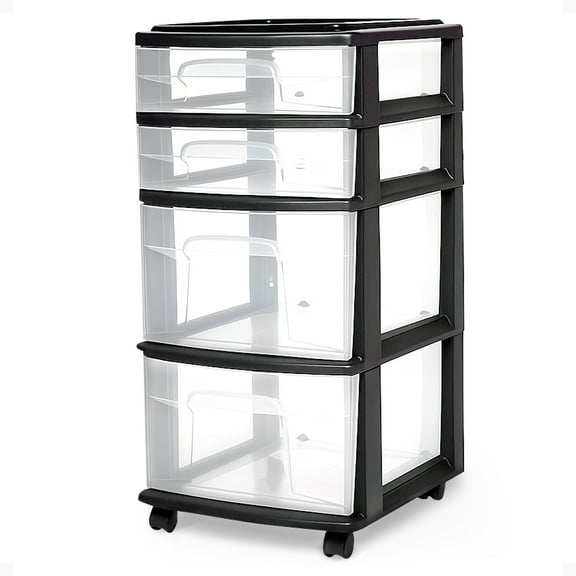 Open Box Homz Plastic Clear 4 Drawer Medium Home Storage Container Black Frame