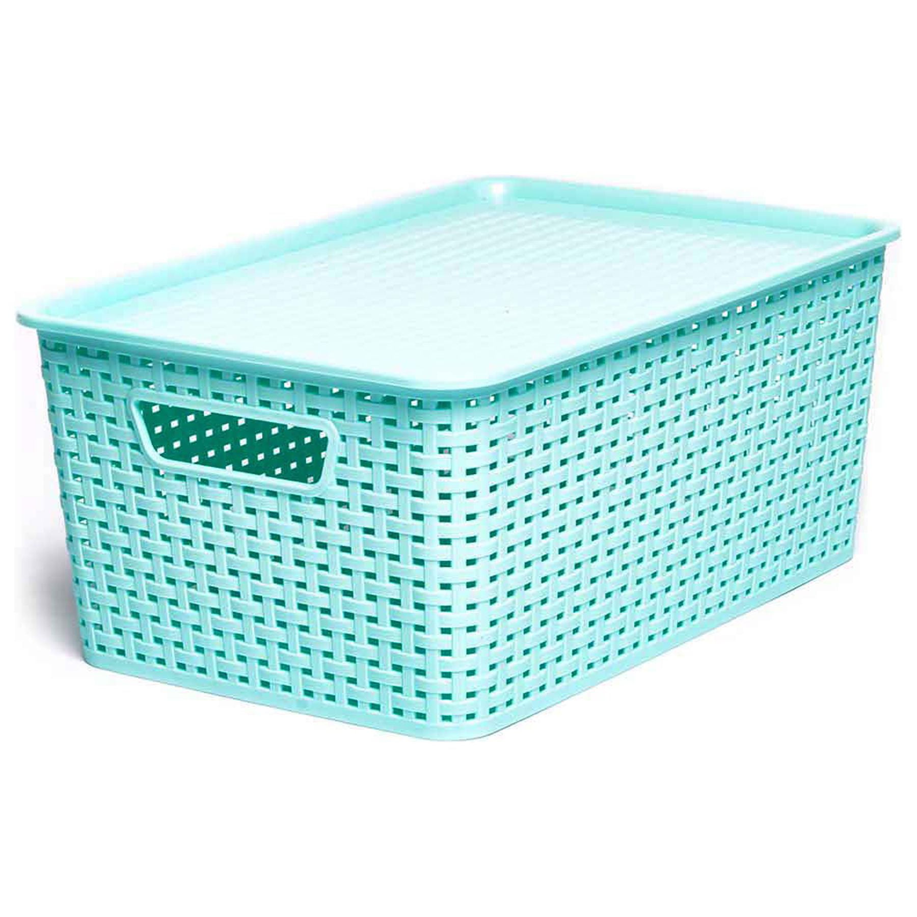 Homz Plastic Wicker Storage Boxes with Lid, Small