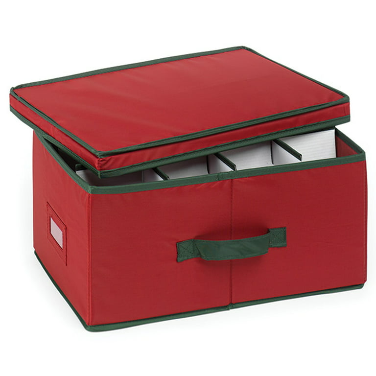 Red Christmas Ornament Storage Box with Adjustable Dividers