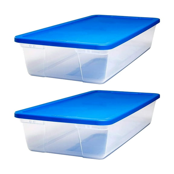 Open Box Homz Snaplock 41 Qt Plastic Storage Container w/Lid, Blue (2pk)